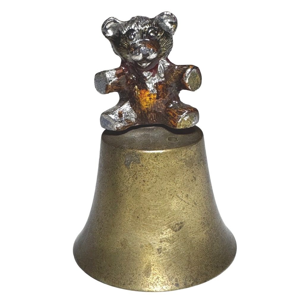 Vintage Enesco Teddy Bear Bell Brass Desk Bell Collectible Tabletop Accent